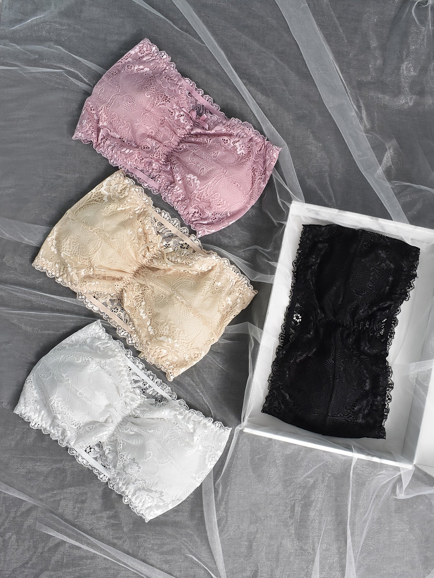 4 Pack Plus Size Floral Lace Ruched Wireless Bra Set