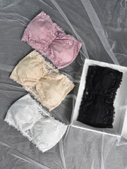 4 Pack Plus Size Floral Lace Ruched Wireless Bra Set