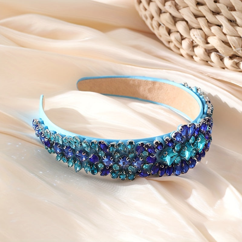 Baroque Colorful Rhinestone Headband Glitter Head Hoop Wide Headdress Hair Acces