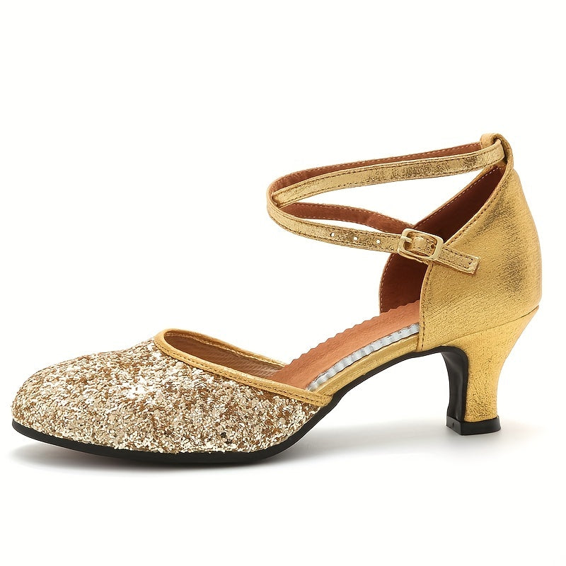 Sequin Latin Dance Shoes Low Heel Sandals