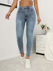 High Waist Skinny Jeans Slash Pockets High Rise Denim Pants