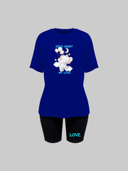 Elephant Print Lounge Set Short Sleeve Crew Neck Top & Elastic Waistband Shorts