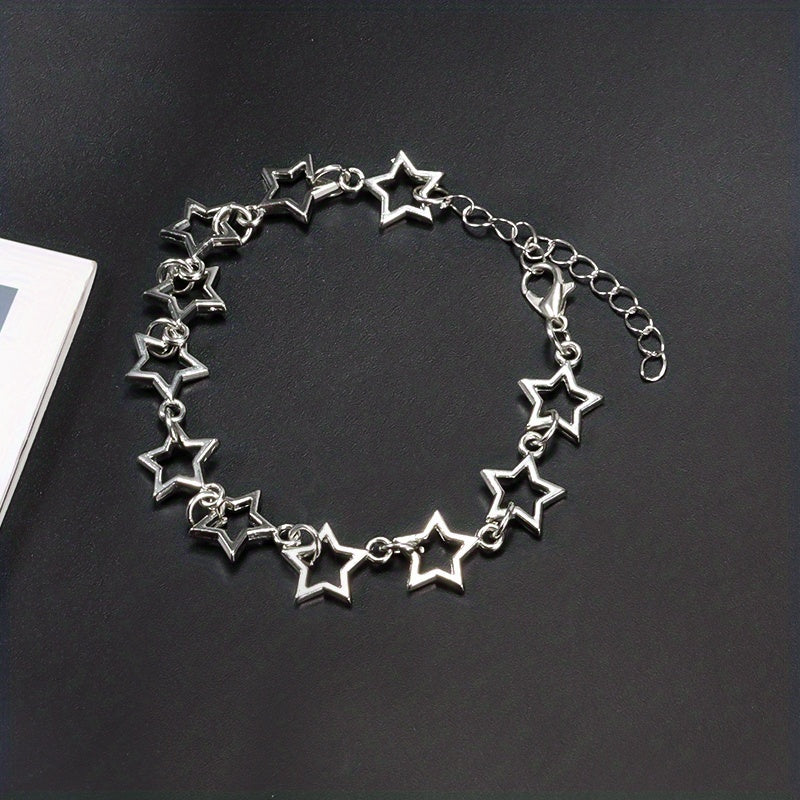 Hollow Star Chain Bracelet Silver Jewelry Gift For Girls