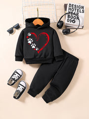 Baby Girl Footprint Heart Graphic Hoodie Pants Set
