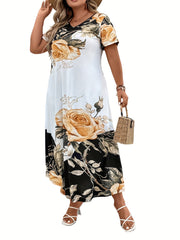 Floral Print Short Sleeve Maxi Dress