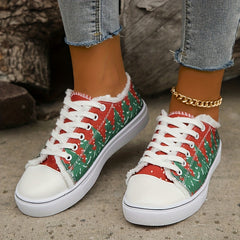 Colorblock Christmas Tree Lace-Up Flat Shoes for Women