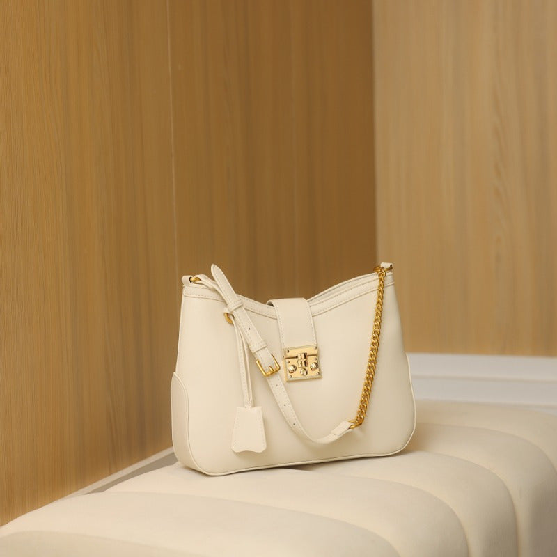 Vintage Shoulder Bag with Metal Buckle & Chain Strap