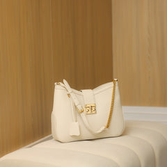 Vintage Shoulder Bag with Metal Buckle & Chain Strap