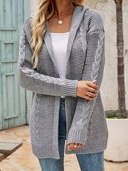 Solid Twist Knitted Cardigan Long Sleeve Outwear For Fall & Winter