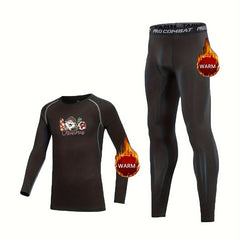 Kids Fleece Lined Compression Base Set Christmas Santa Print Top & Leggings