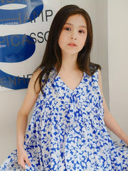 Girl's Cotton Floral Graphic V Neck Princess Dress