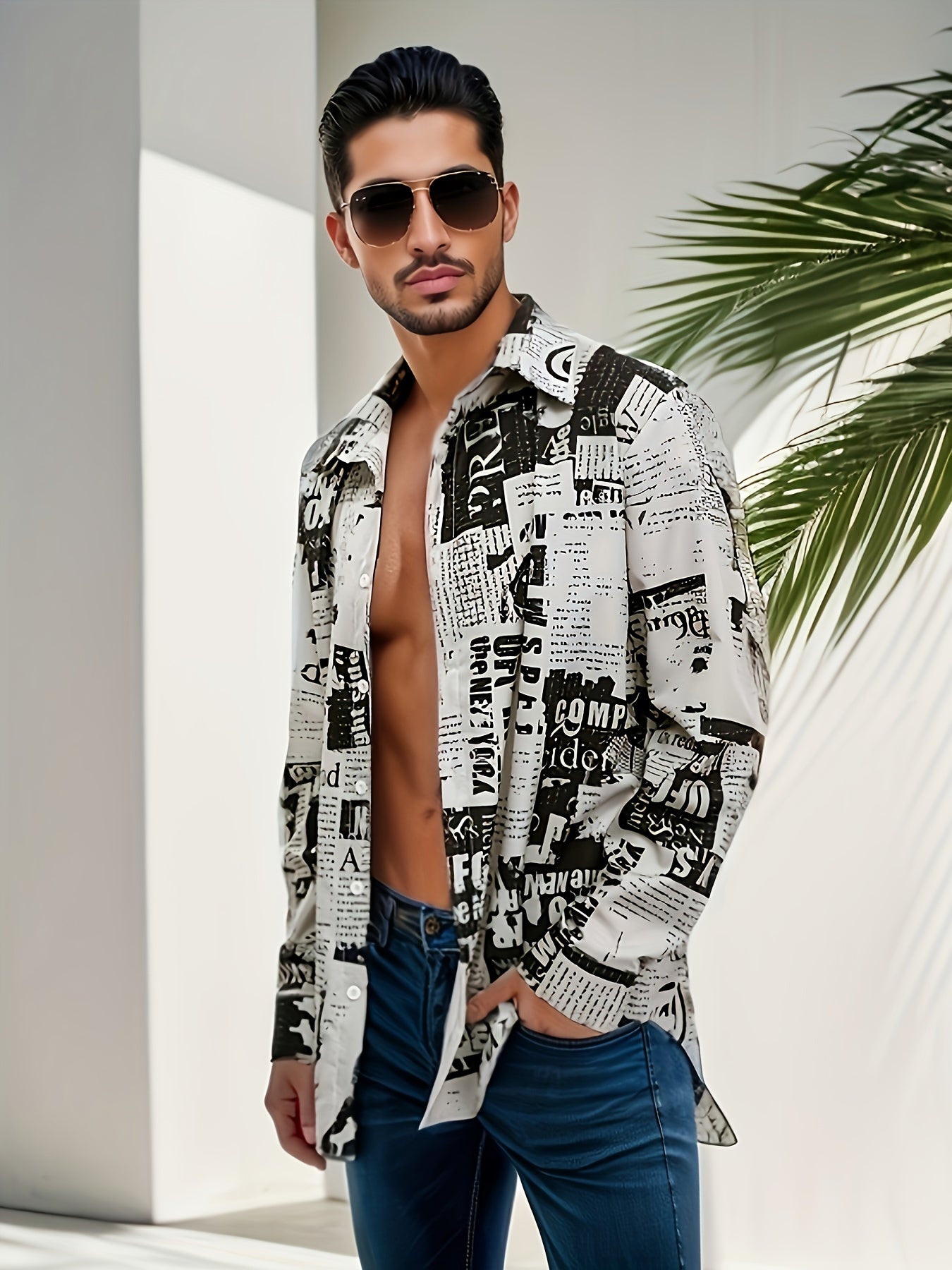 Men's Newspaper Print Casual Shirt