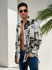 Men's Newspaper Print Casual Shirt