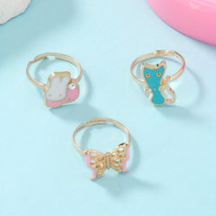 3pcs Girls Alloy Cartoon Rabbit Butterfly Cat Rings for Kids Accessories