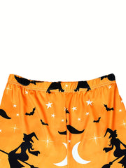 Halloween Witch Print Skinny Leggings Elastic Waist Leggings