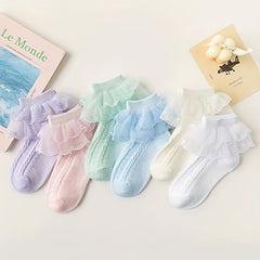 6 Pairs Lace Brim Cotton Socks for Girls