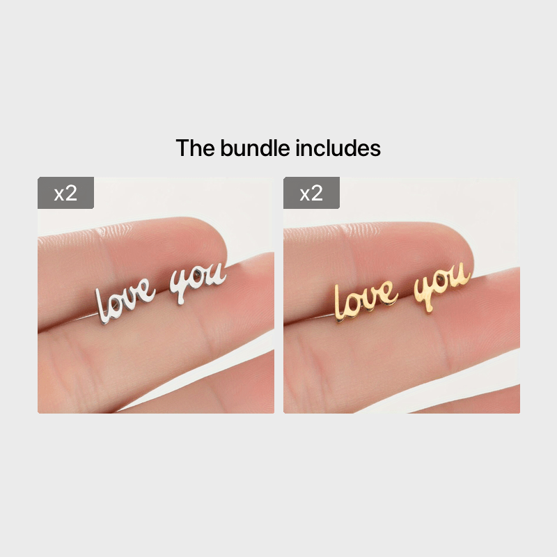 2pcs Men's Stainless Steel Love You Stud Earrings