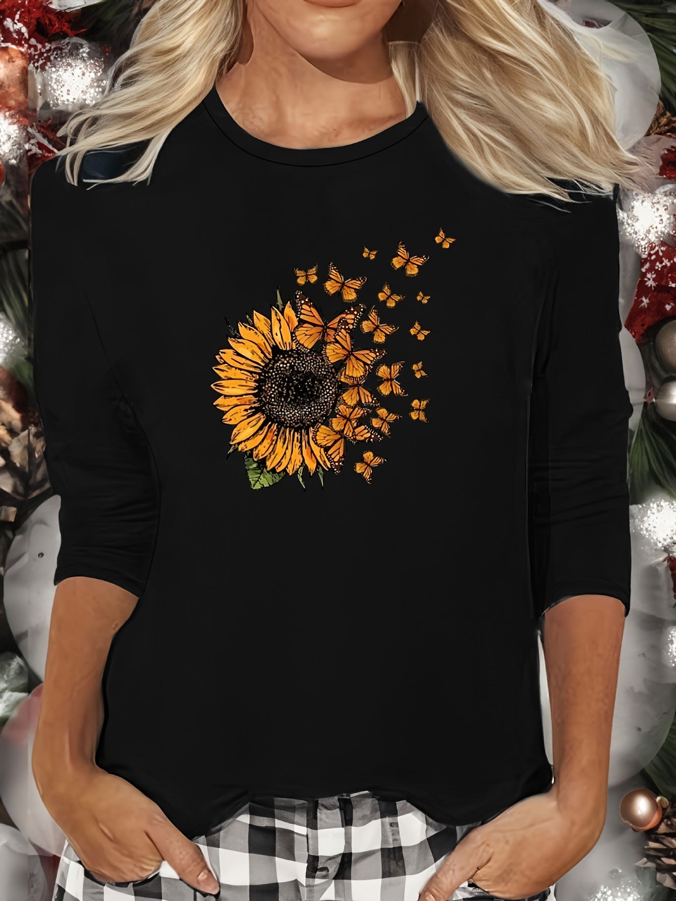 Butterfly Print Long Sleeve Lounge Top