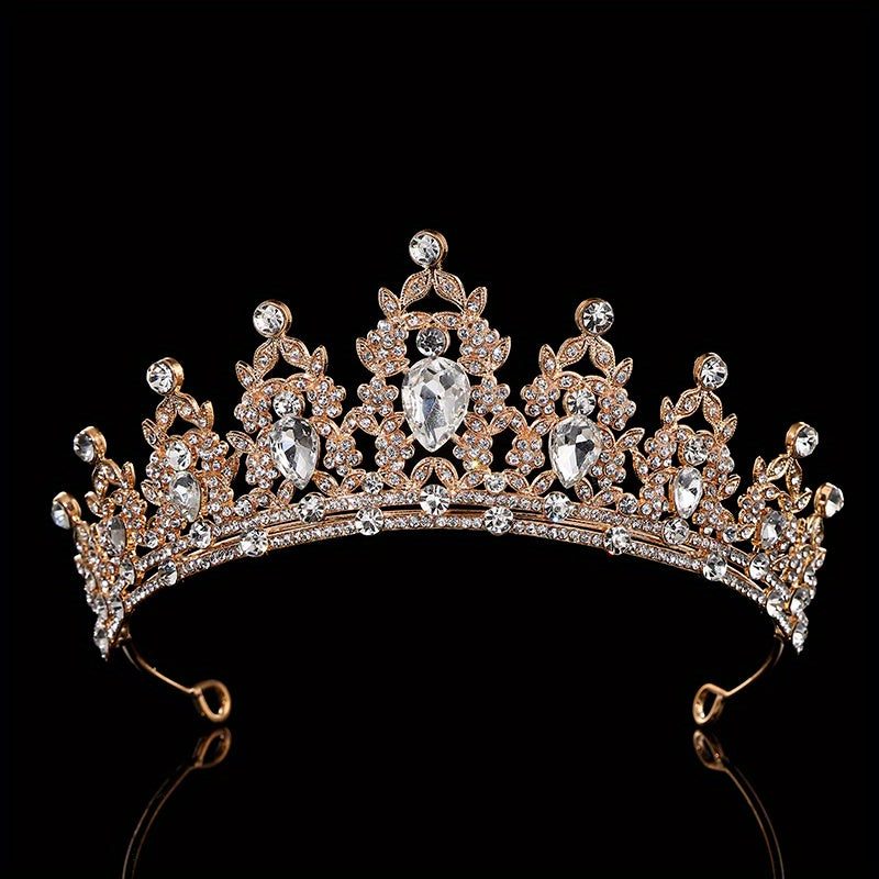 Alloy Inlaid Rhinestone Golden Hair Crown Wedding Tiara Crystal