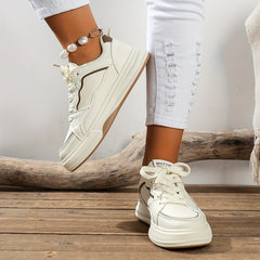 Women's Faux Leather Flat Skate Shoes Lace Up Casual Sneakers