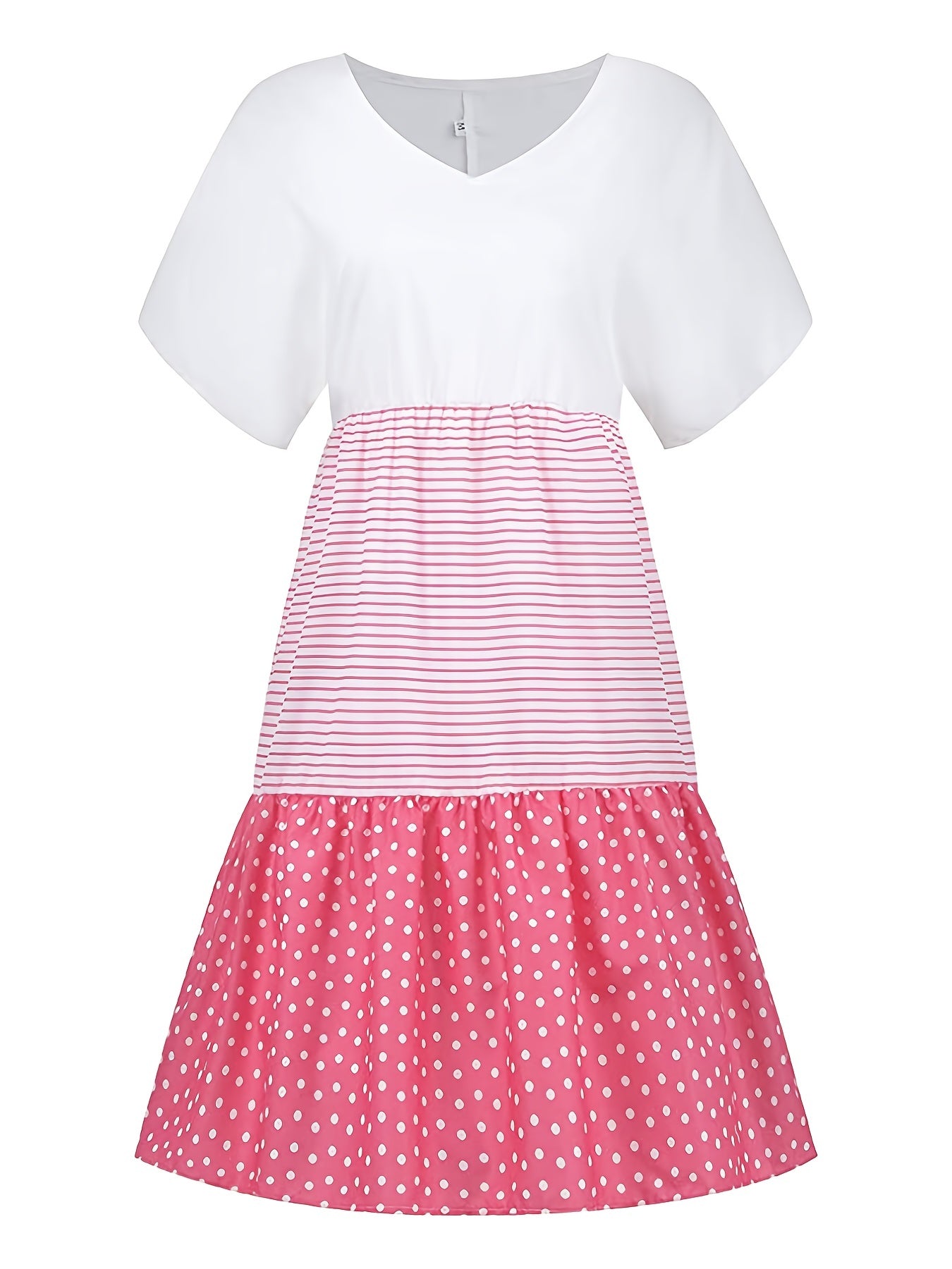 Colorblock Strip V Neck Dress