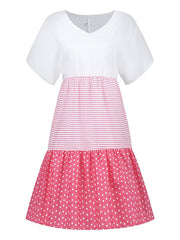 Colorblock Strip V Neck Dress