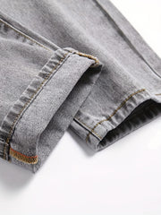 Smiling Face Regular Fit Jeans Men's Distressed Denim Pants