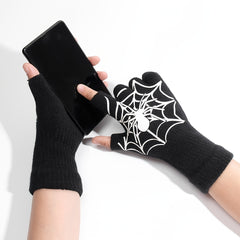 Halloween Spider Gloves Men Women Luminous Touch Screen Fingerless Winter Warm