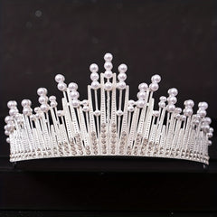 Silvery Crystal Crown Tiara Faux Pearl Rhinestone Wedding Tiaras