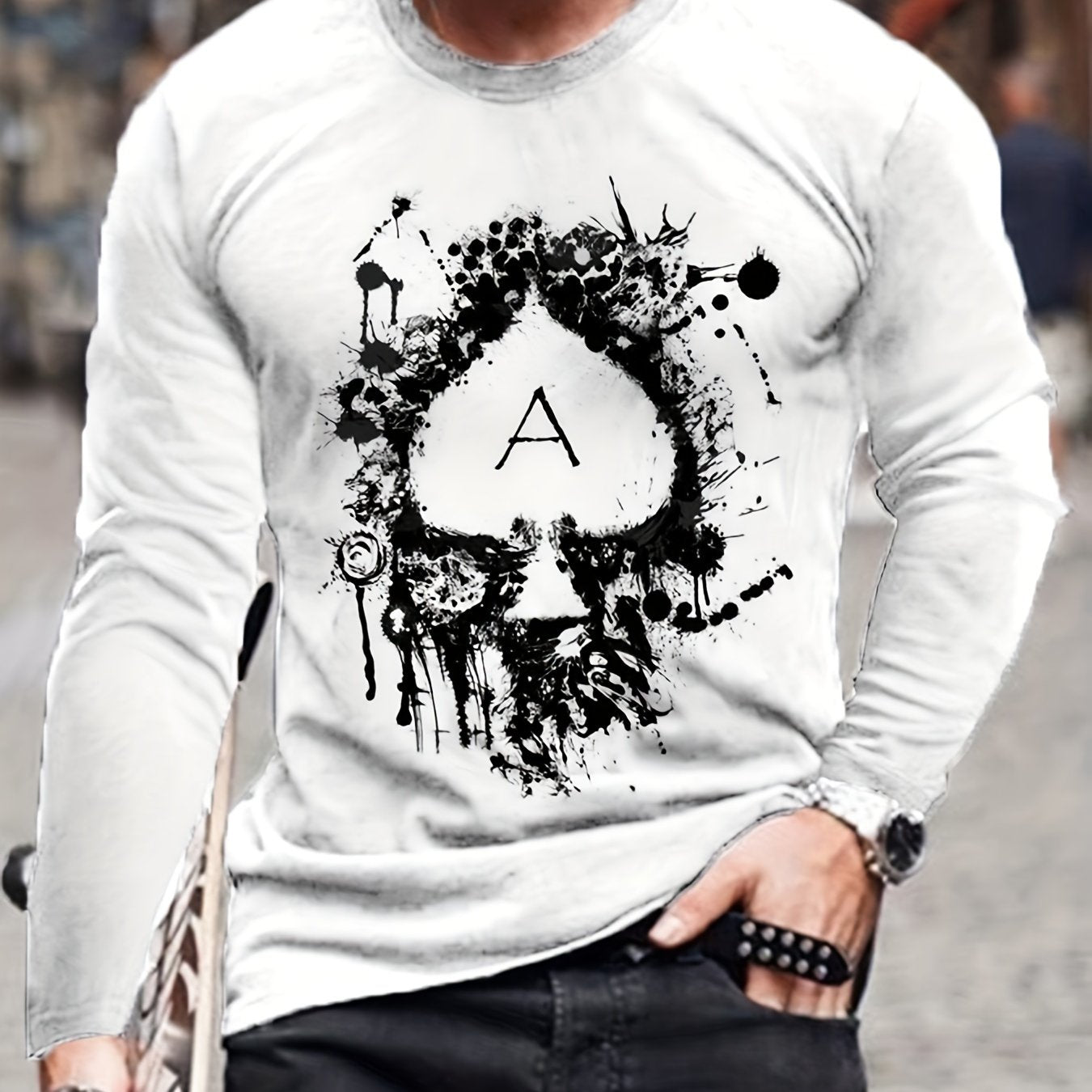 Spade A Men's Long Sleeve Vintage T shirt For Autumn