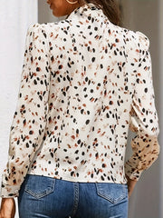 Casual Blouse Women's Plus Random Print Lantern Sleeve