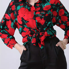 Floral Print Button Up Long Sleeve Blouse