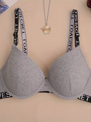Letter Print Push Up Bra Comfy & Breathable Women's Lingerie