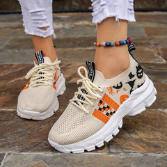 Funny Pumpkin Print Mesh Sports Shoes Lightweight Travel Shoes