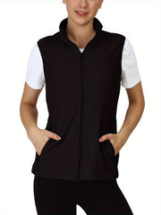 Fleece Liner Sporty Vest Jacket Sleeveless Mock Neck Women's Activewear