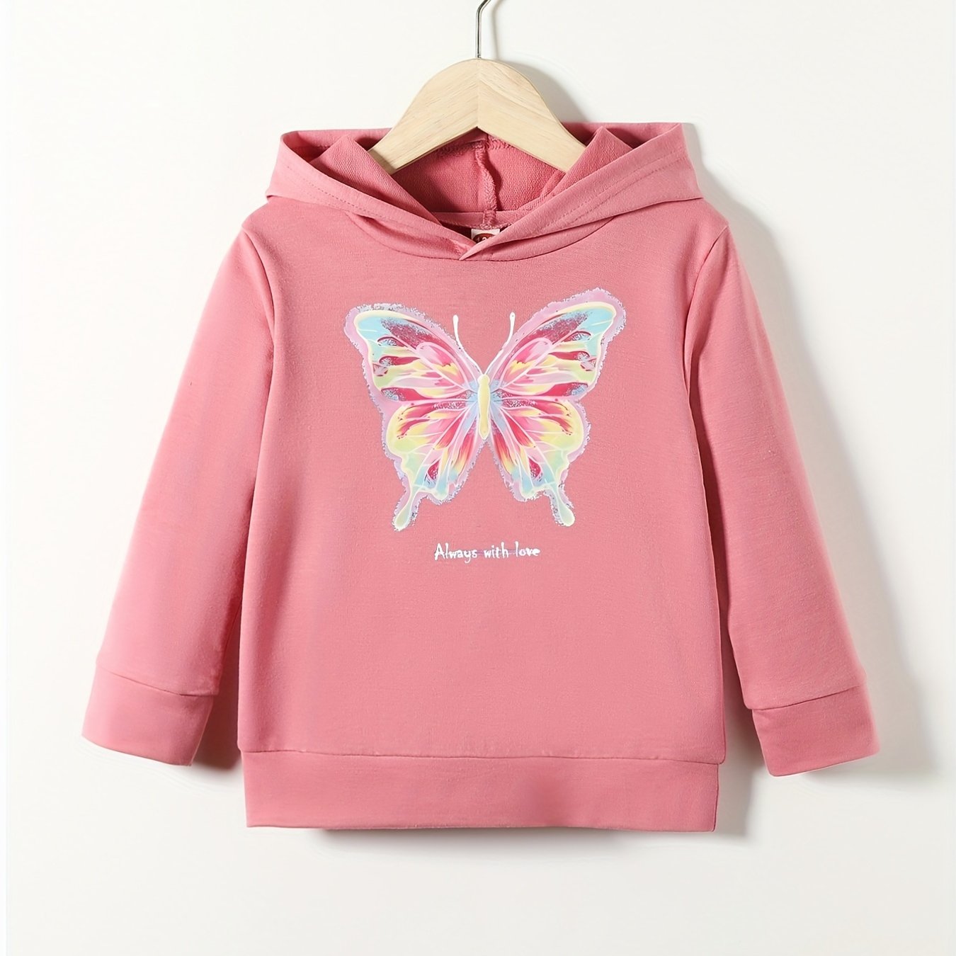 Girls' Pink Butterfly Print Casual Sweatshirt Top Hoodie Pullovers