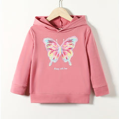 Girls' Pink Butterfly Print Casual Sweatshirt Top Hoodie Pullovers