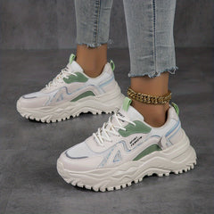 Women's Breathable Mesh Platform Shoes Lace Up Low Top Outdoor Sport Shoes