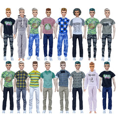 10pcs Male Doll Clothes for 11.82in Doll, 5 Tops and 5 Pants, Christmas Gift