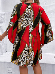 Colorblock Leopard Print Layered Sleeve Dress