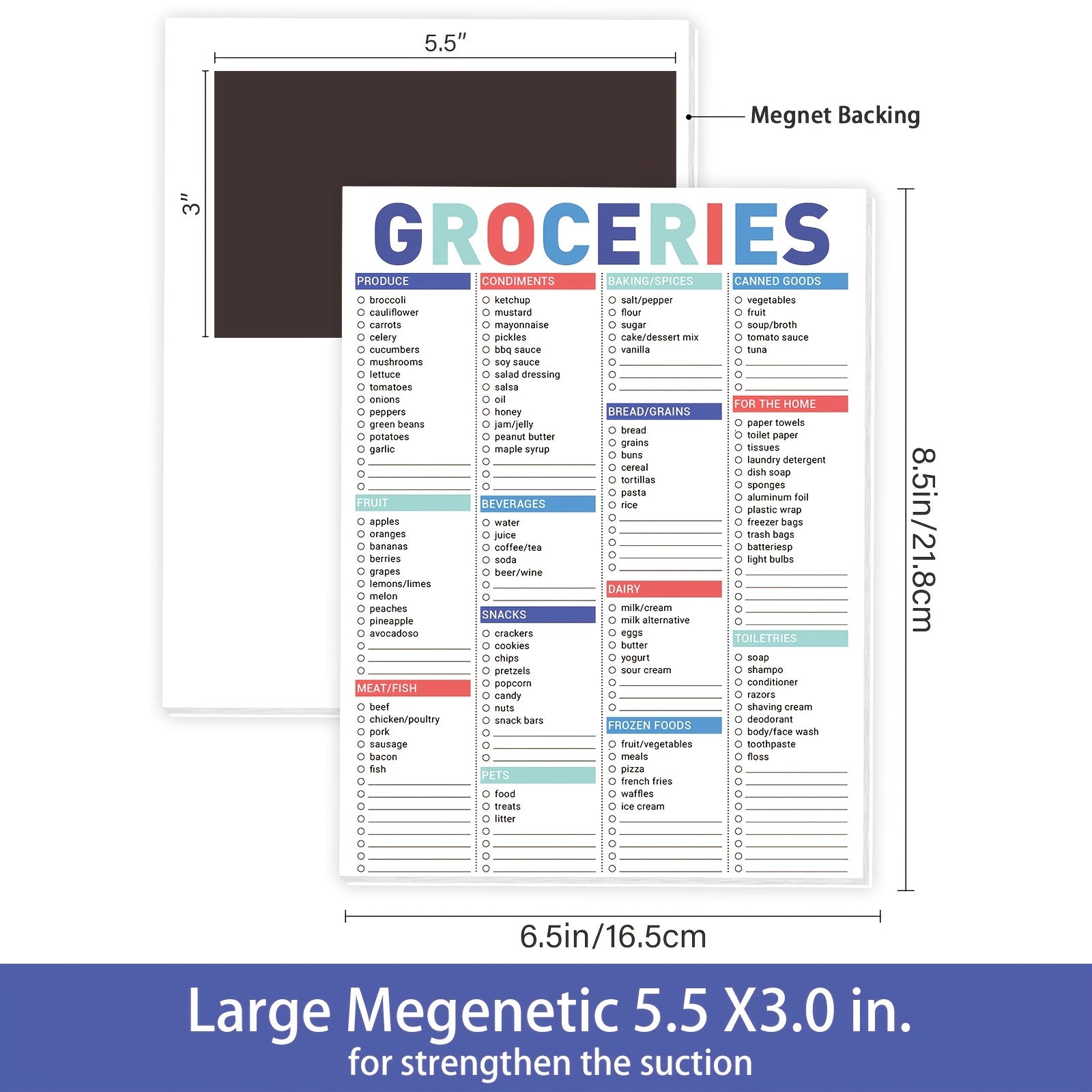 Magnetic Grocery List Pad with Common Food Items & Blank Shopping Spaces