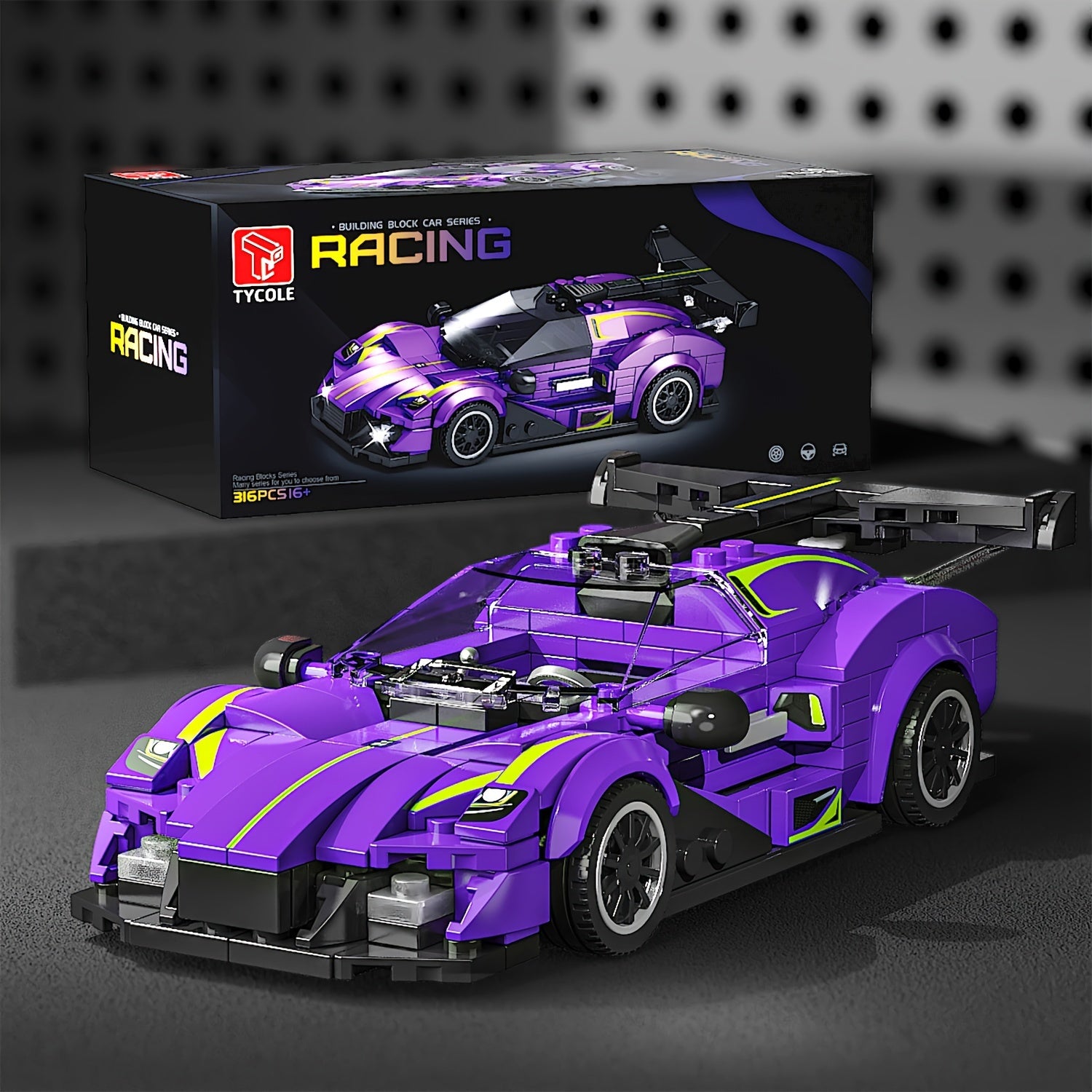TYCOLE 316pcs Racing Car Model Set with Display Case Purple ABS Construction Toy