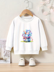 Cartoon Animals Cup Print Girls Sweatshirt Long Sleeve Crew Neck Tops