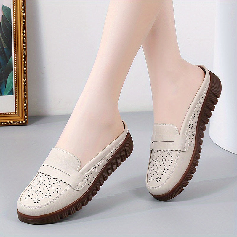 Women's Hollow Out Mules Soft Sole Slip On Flat Shoes