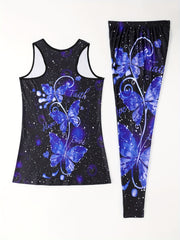 Butterfly Print Casual 2pc Set Tank Top & Slim Pants