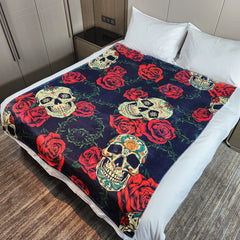 Skull Rose Pattern Blanket Flannel Warm Leisure Blanket