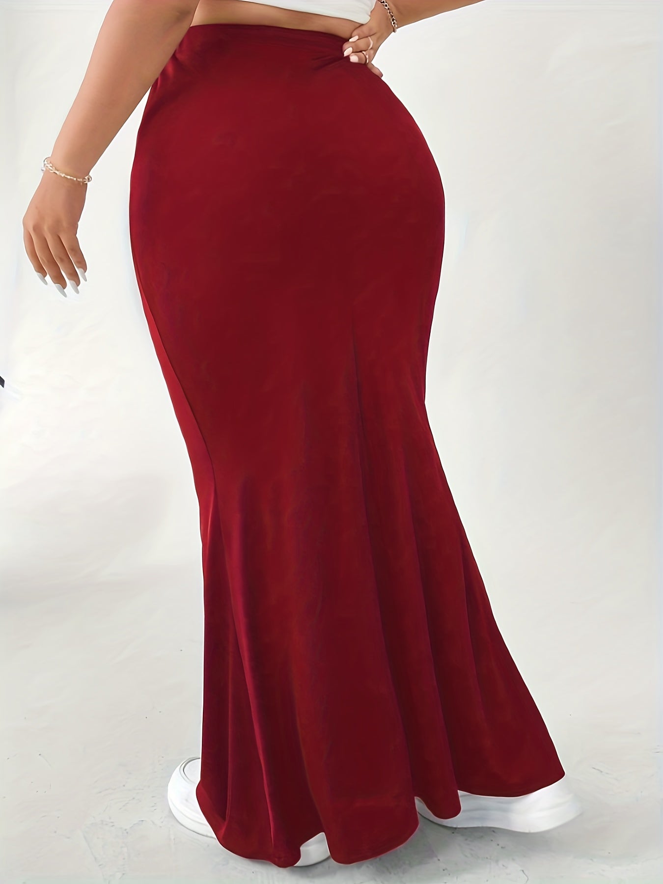 Sexy Mermaid Maxi Skirt Solid Elastic High Rise Stretch
