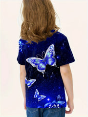Butterfly Pattern Crew Neck Short Sleeve T-shirt for Summer Sports