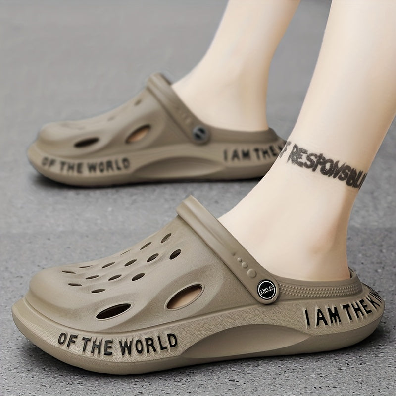 Men's Alphabet Detail Lightweight Comfy Clogs Hollow Out Non Slip Garden Shoes