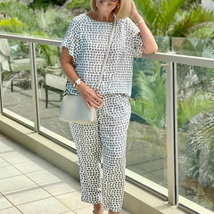 Polka Dot Matching Two piece Set Casual Ruffle Trim Blouse & Loose Pants